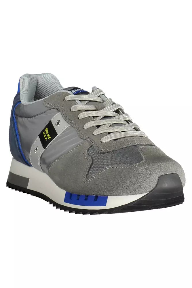 Blauer Graue Leder Herren Sneaker