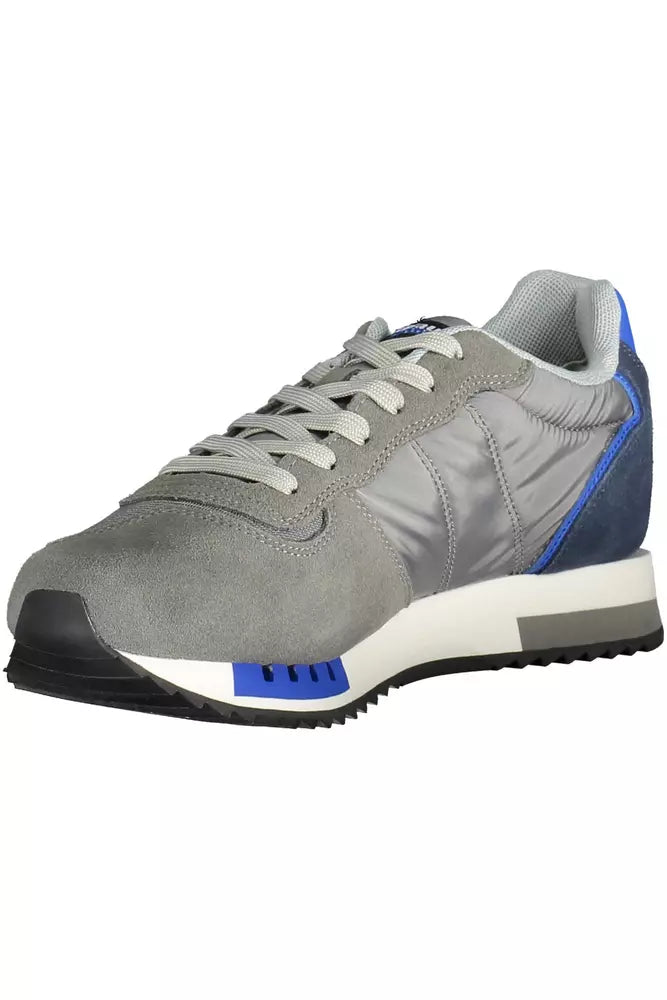 Blauer Graue Leder Herren Sneaker