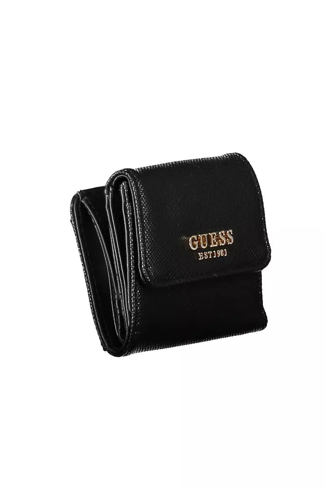 Guess Jeans Elegantes Portemonnaie aus schwarzem Polyethylen mit Logo