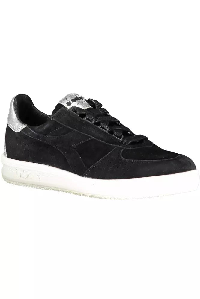 Diadora Elegante schwarze Ledersneakers mit Spitzendetails