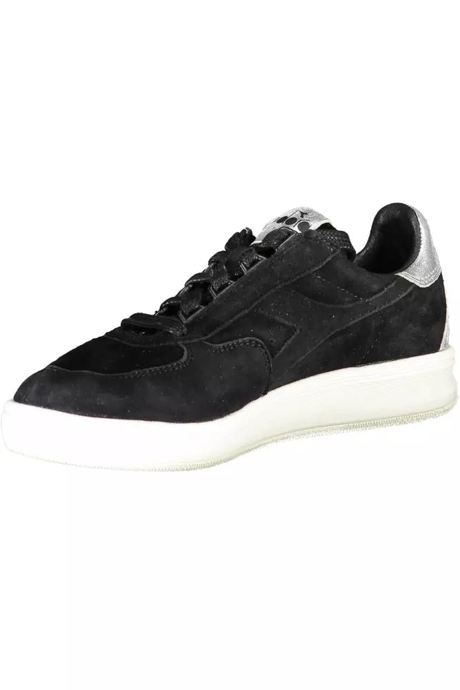 Diadora Elegante schwarze Ledersneakers mit Spitzendetails