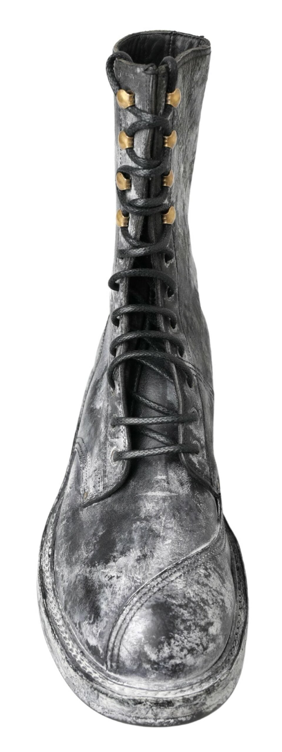 Dolce & Gabbana Schicke schwarze Schnürstiefel mit grau-weißer Färbung