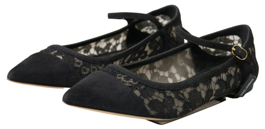 Dolce & Gabbana Elegante Schwarze Spitze Flats