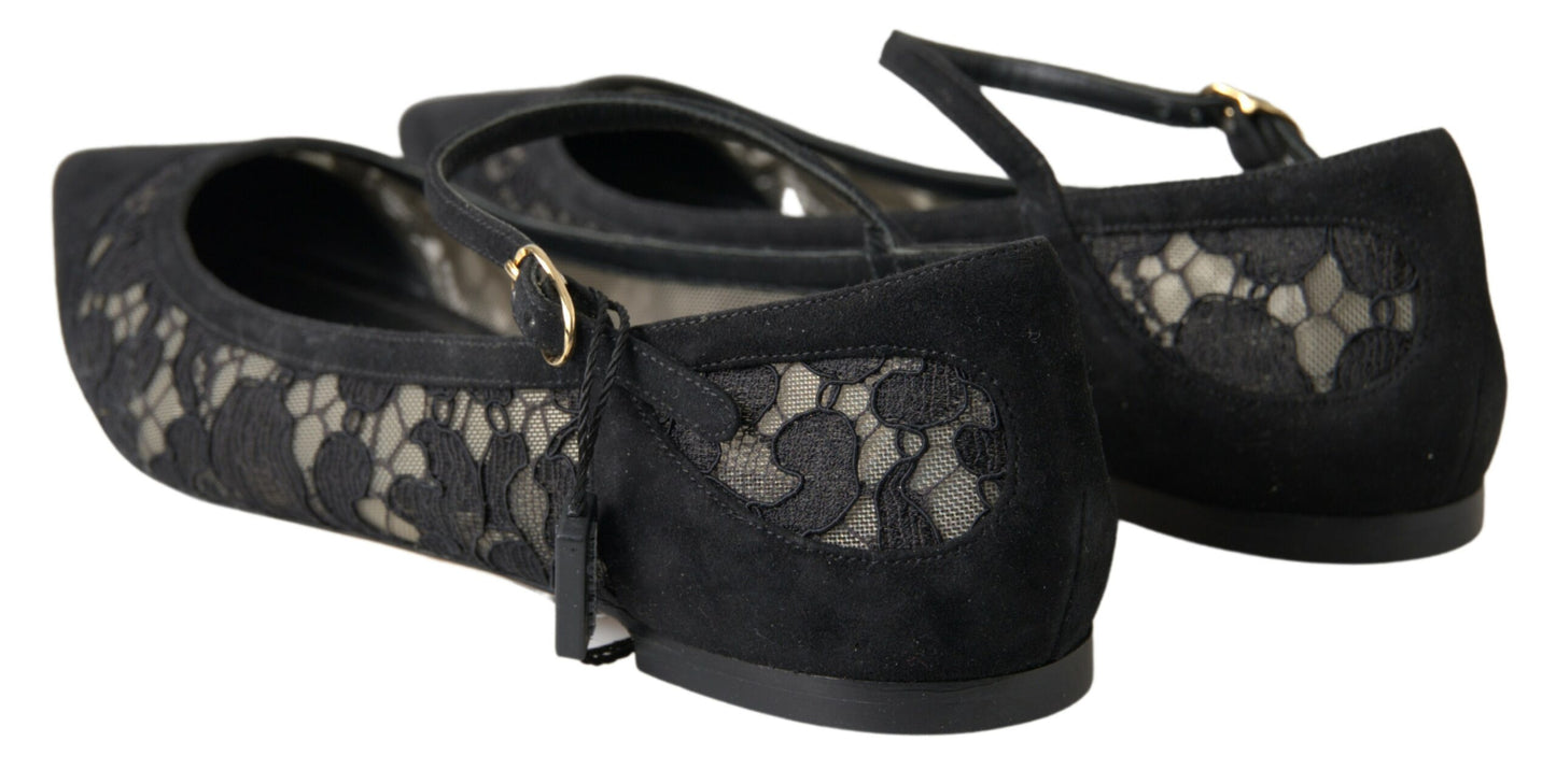 Dolce & Gabbana Elegante Schwarze Spitze Flats