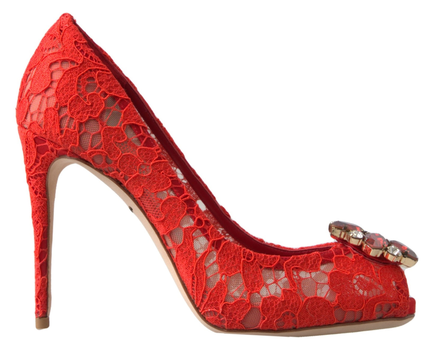 Dolce & Gabbana Schicke rote Spitzen-Heels mit Kristall-Verzierung