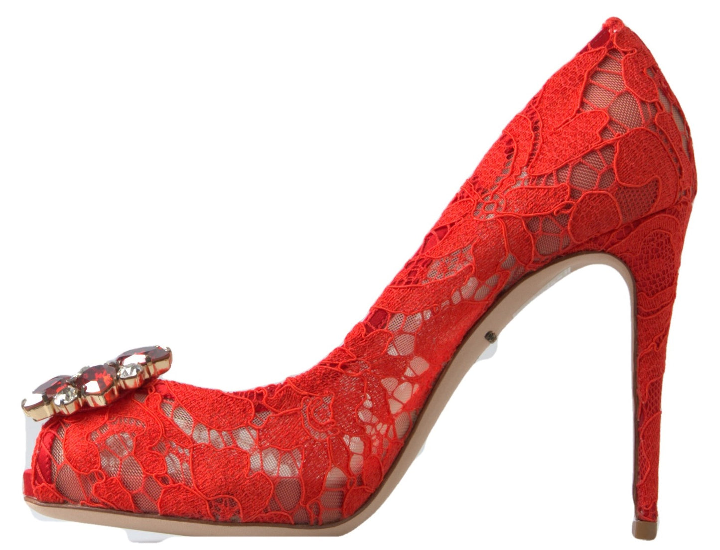 Dolce & Gabbana Schicke rote Spitzen-Heels mit Kristall-Verzierung