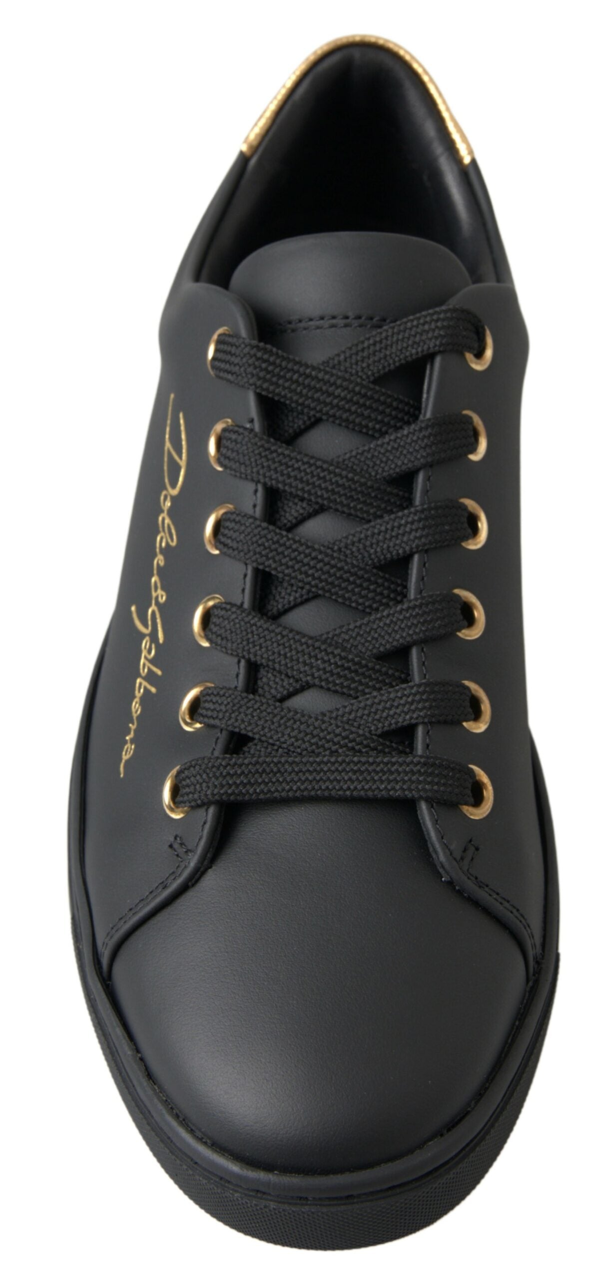 Dolce & Gabbana Schwarz-Gold Leder Klassische Sneakers