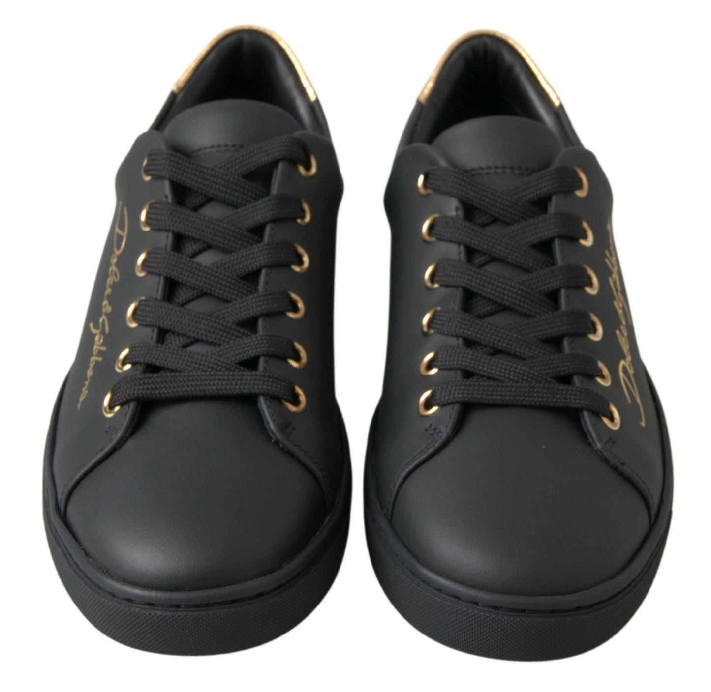 Dolce & Gabbana Schwarz-Gold Leder Klassische Sneakers