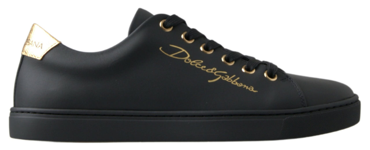 Dolce & Gabbana Schwarz-Gold Leder Klassische Sneakers