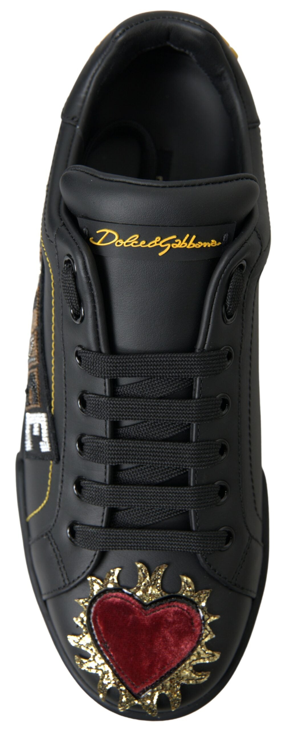 Dolce & Gabbana Elegante Portofino Leder Sneakers - Schwarz Multicolor