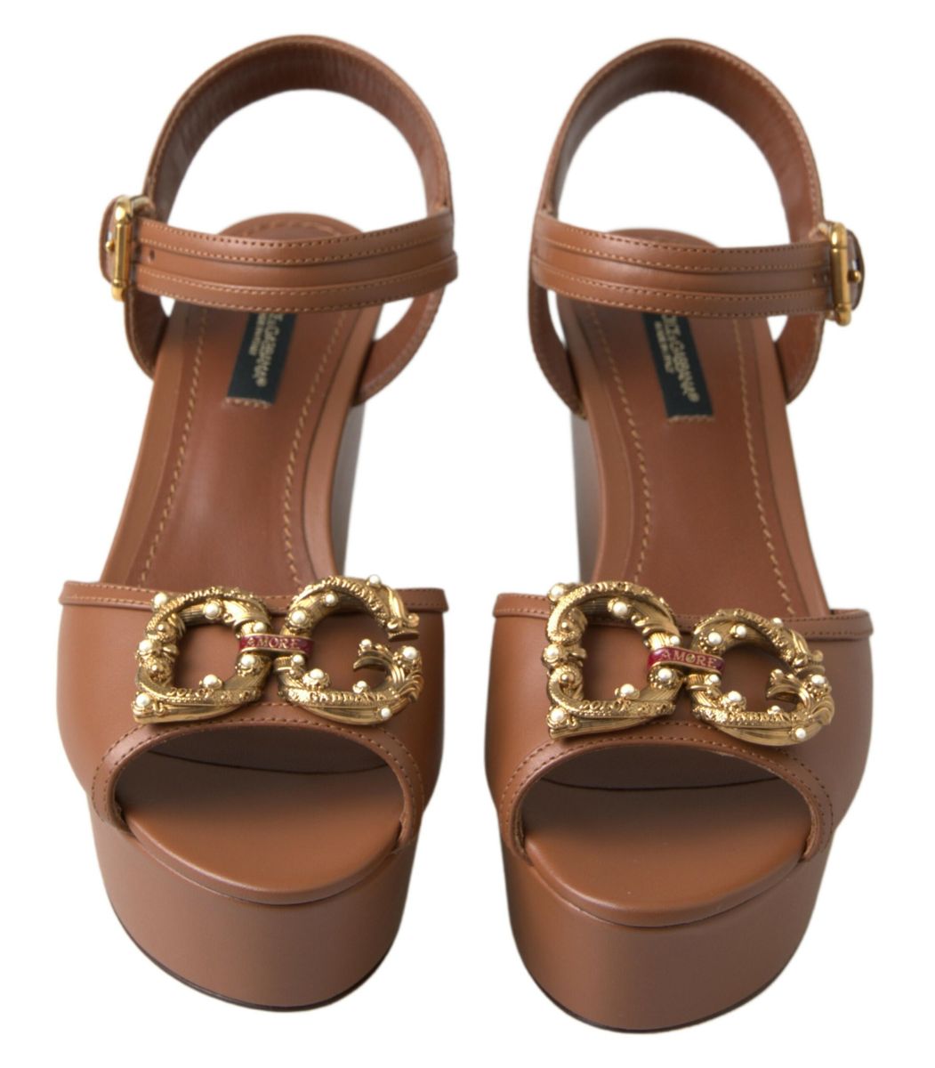 Dolce & Gabbana Schicke braune Leder-Knöchelriemen-Wedges