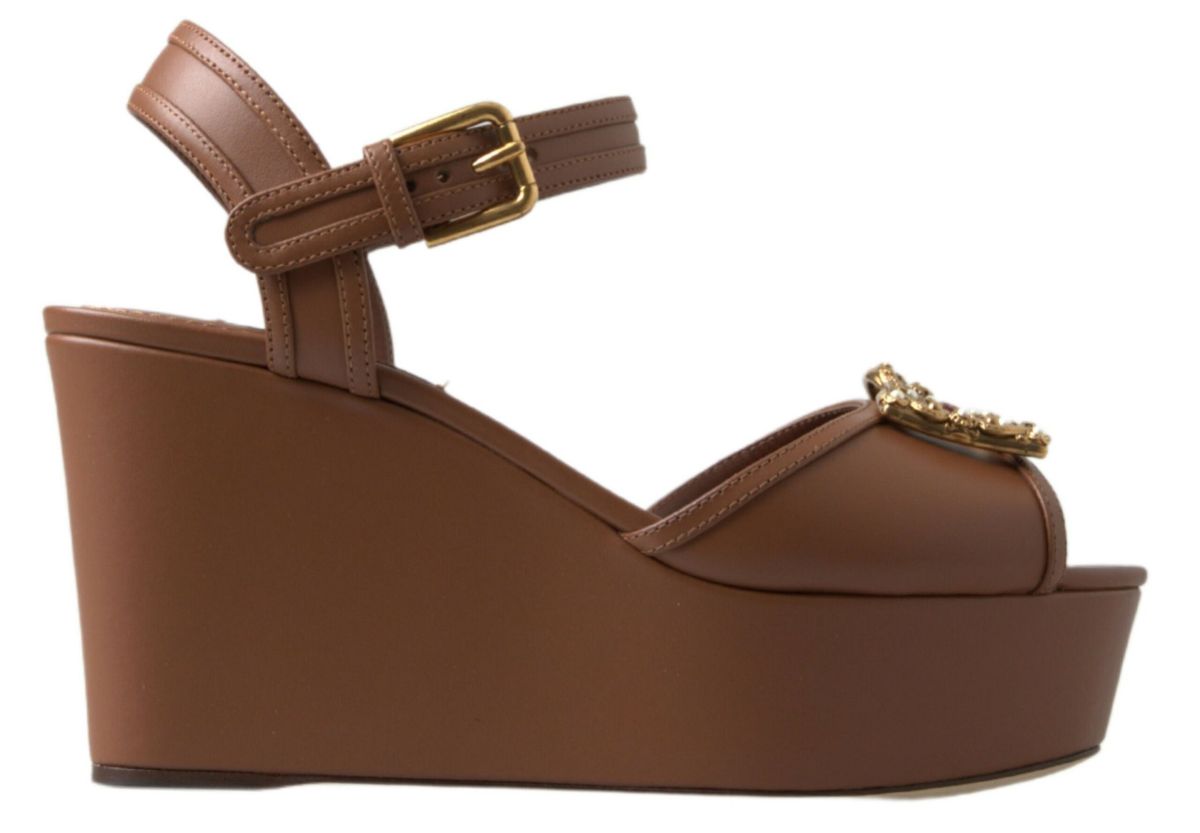 Dolce & Gabbana Schicke braune Leder-Knöchelriemen-Wedges