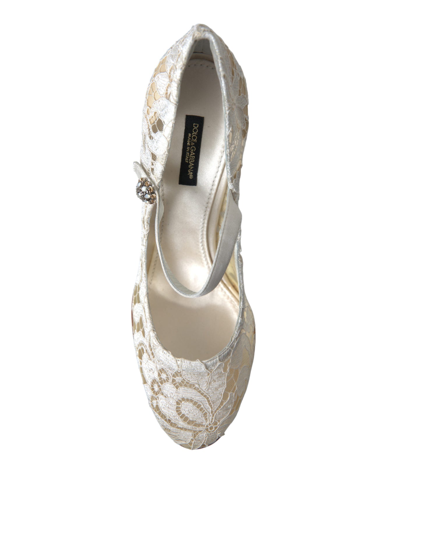 Dolce & Gabbana Schicke Blockabsatz-Sandalen aus Spitze in Creme-Weiß