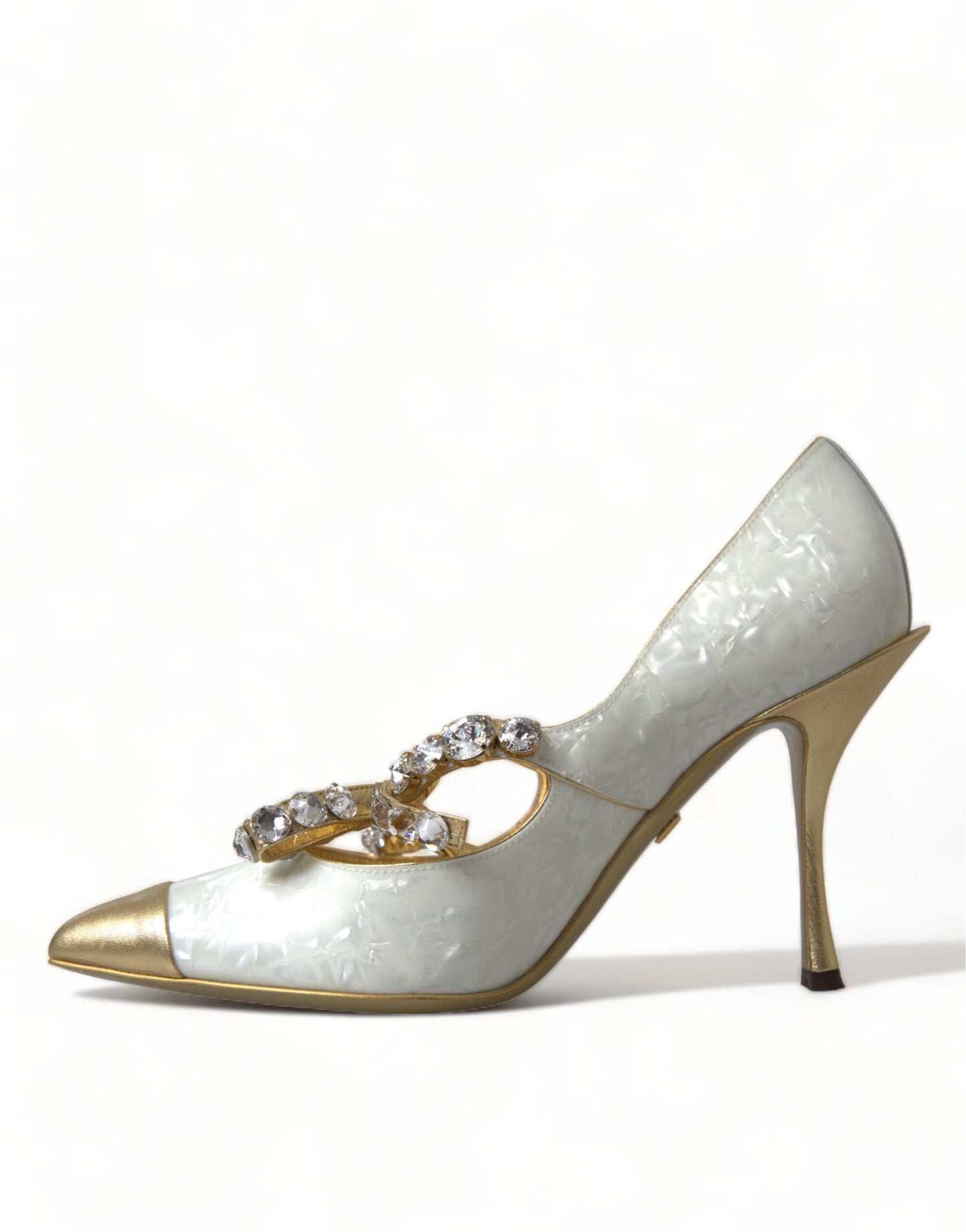 Dolce & Gabbana Elegante Weiße Lack Kristall Schleife Heels