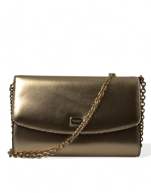 Dolce & Gabbana Elegante Metallic Gold Leder Crossbody Geldbörse