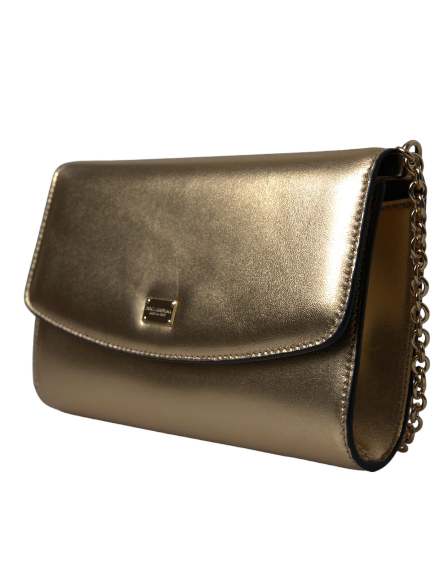 Dolce & Gabbana Elegante Metallic Gold Leder Crossbody Geldbörse