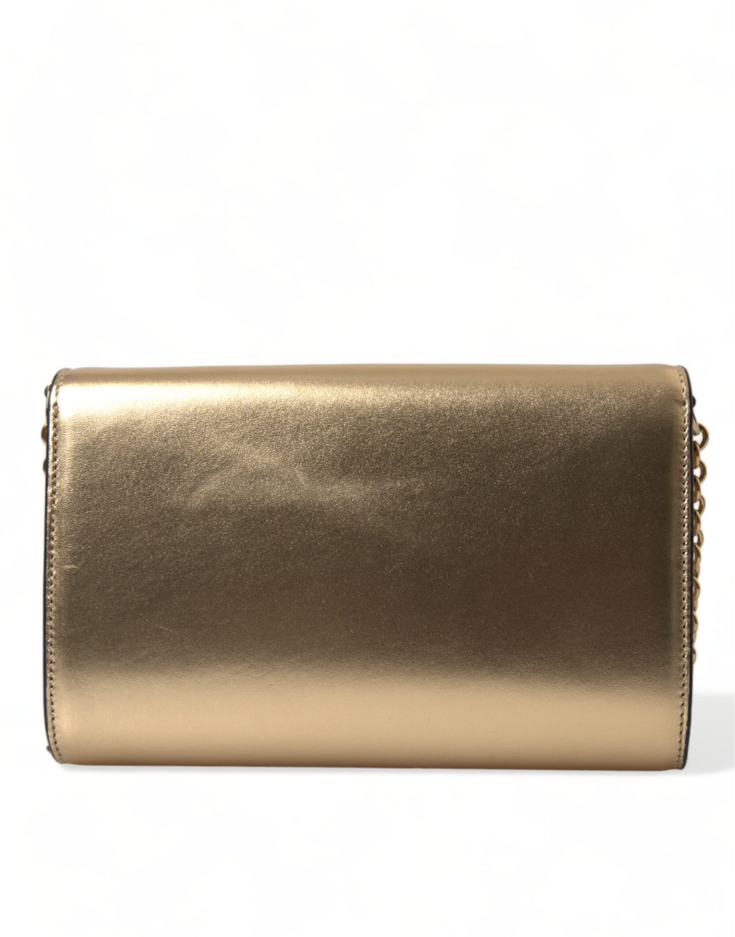 Dolce & Gabbana Elegante Metallic Gold Leder Crossbody Geldbörse