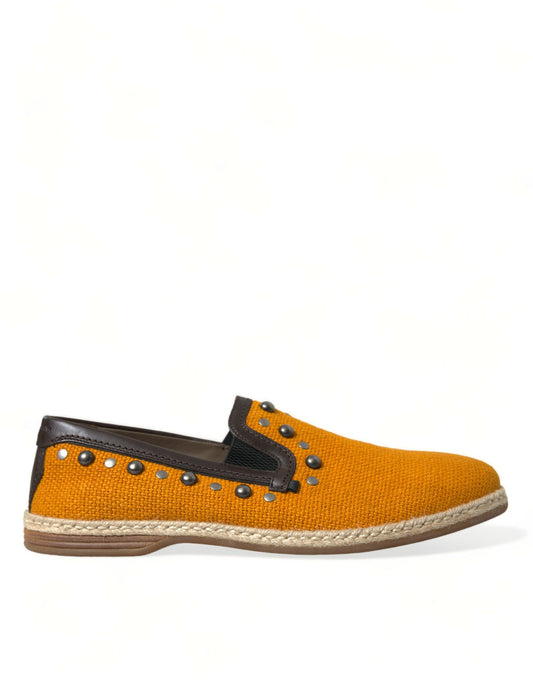 Dolce & Gabbana Exklusive orangefarbene Loafers aus Segeltuch mit Nieten