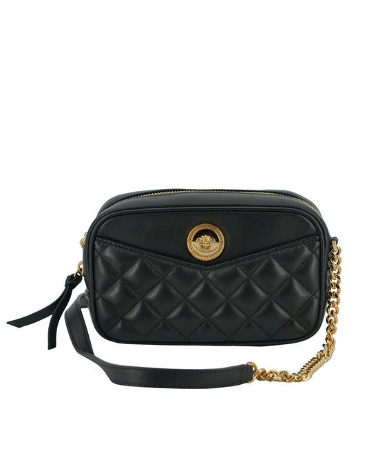 Versace Elegante kleine schwarze Leder-Crossbody-Tasche