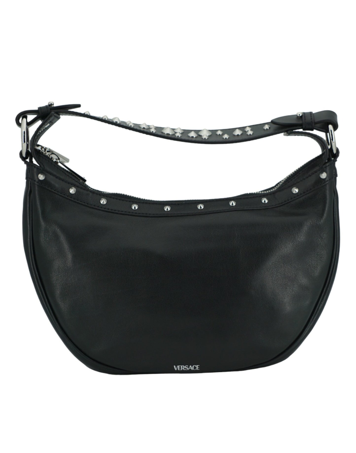 Versace Elegante schwarze Hobo-Umhängetasche aus Leder