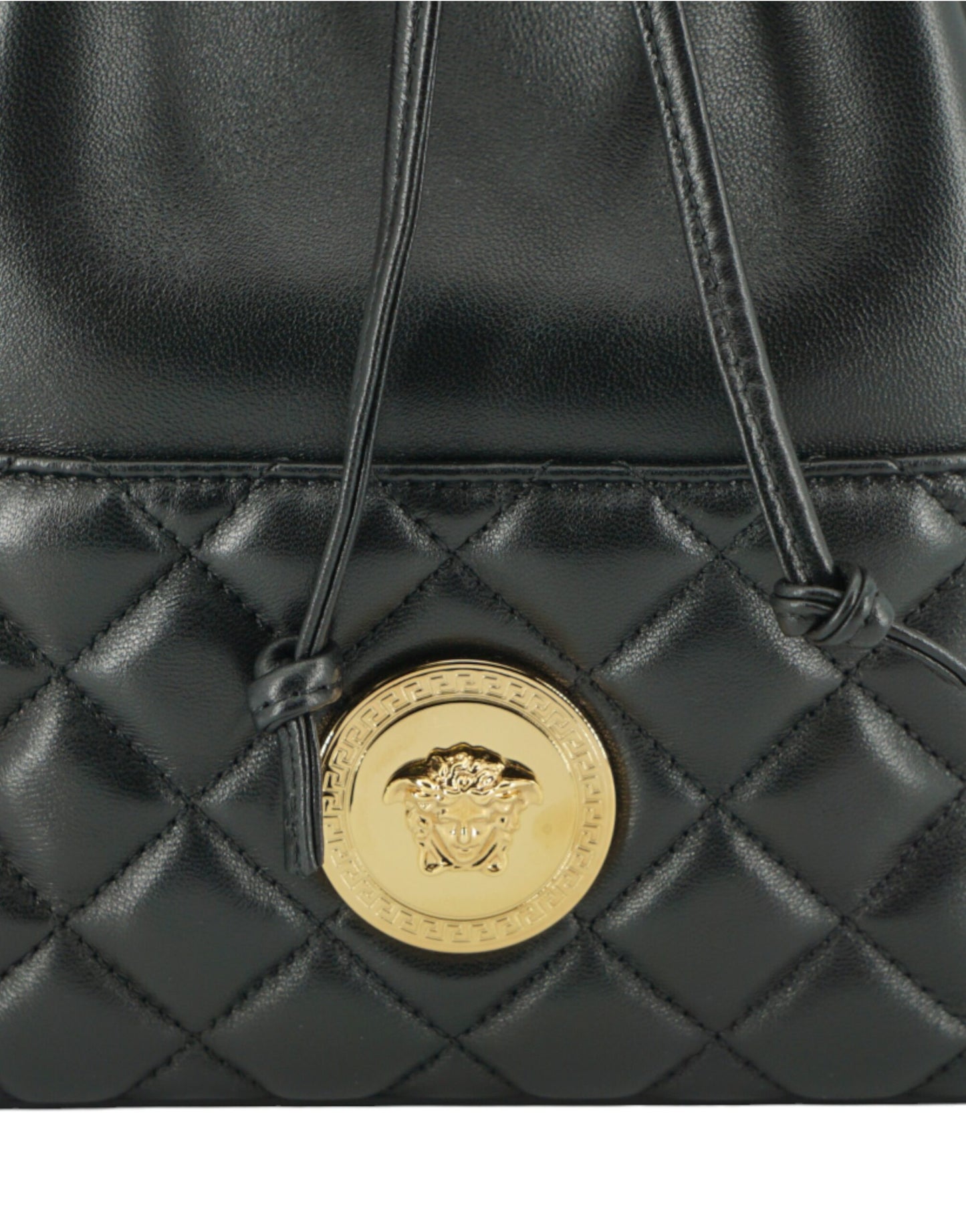 Versace Elegante schwarze Leder Medusa Bucket Umhängetasche