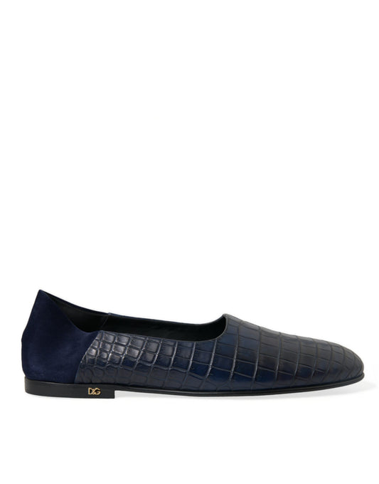 Dolce & Gabbana Elegante blaue Loafers aus Krokodilleder