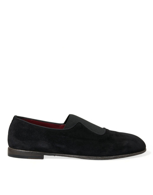 Dolce & Gabbana Elegante schwarze Velor Loafers für den anspruchsvollen Gentleman