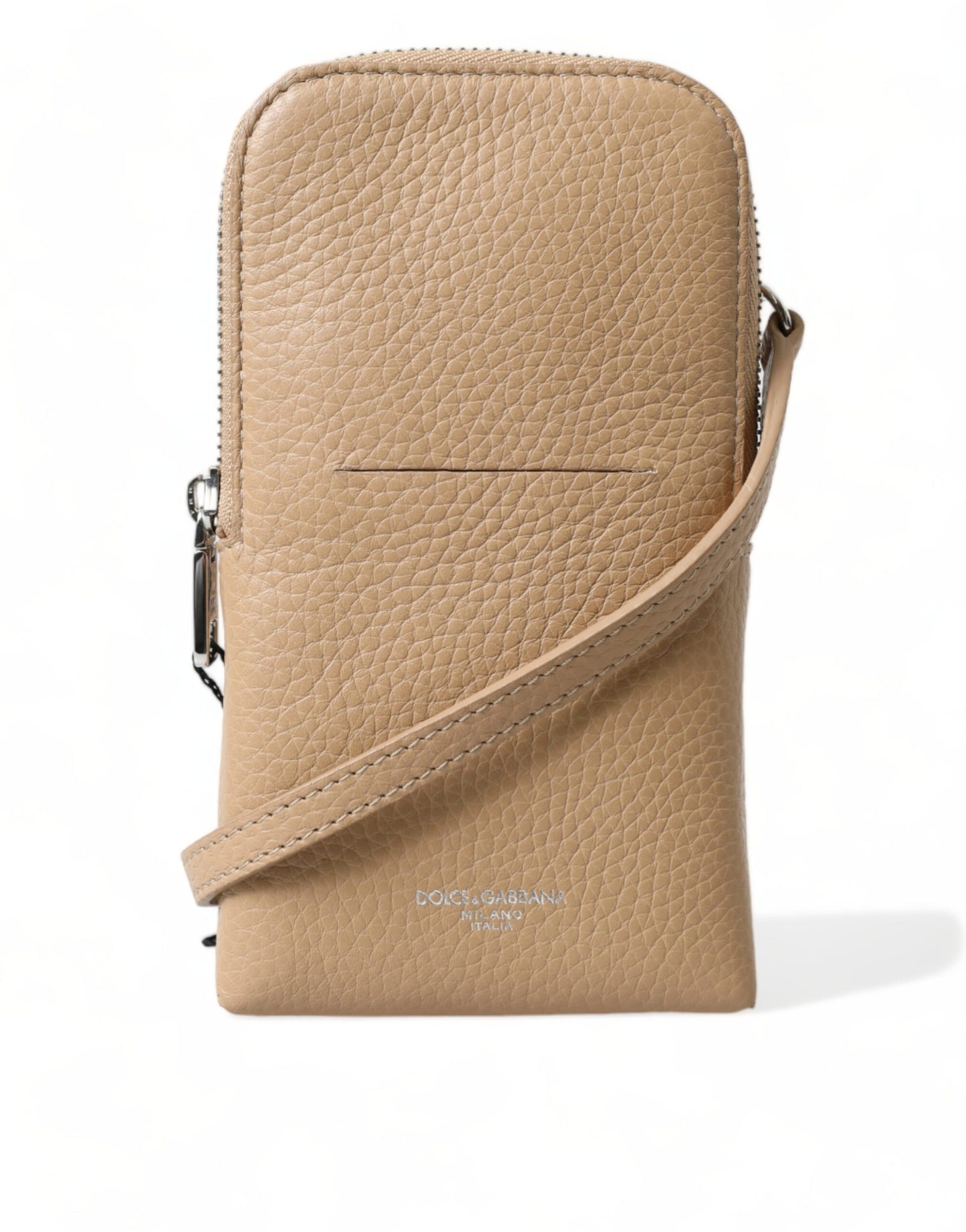 Dolce & Gabbana Elegante Beige Leder Crossbody Handytasche