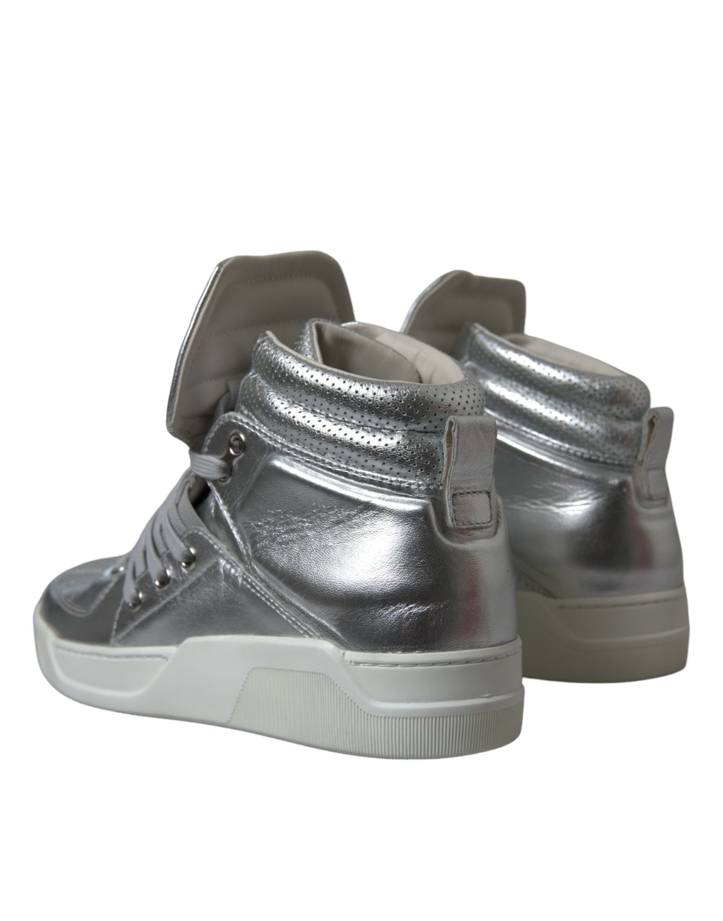 Dolce & Gabbana Silberne High-Top-Sneakers aus Leder