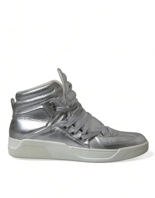 Dolce & Gabbana Silberne High-Top-Sneakers aus Leder