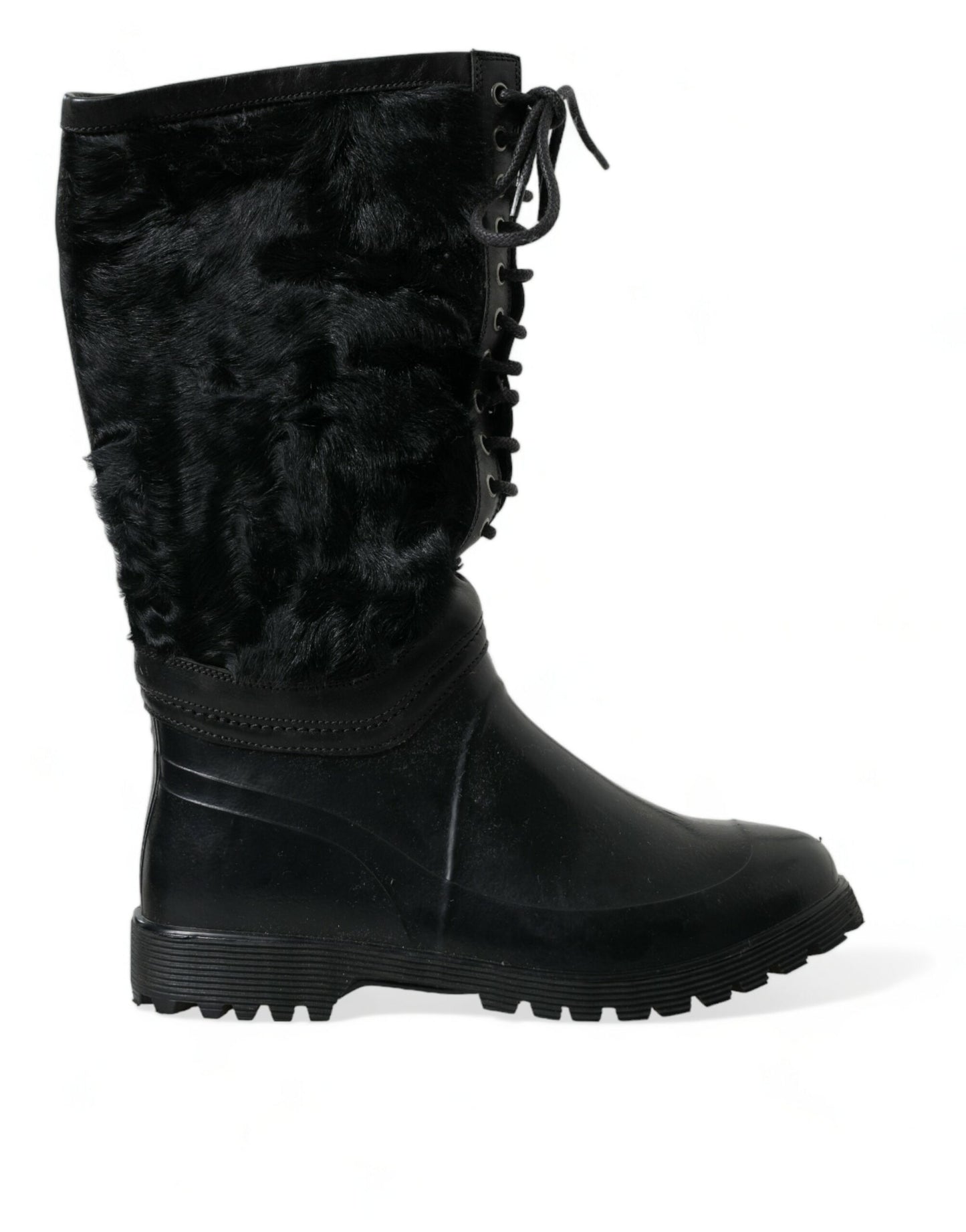 Dolce & Gabbana Glatte Schwarze Shearling-Stiefel mit mittlerer Wade