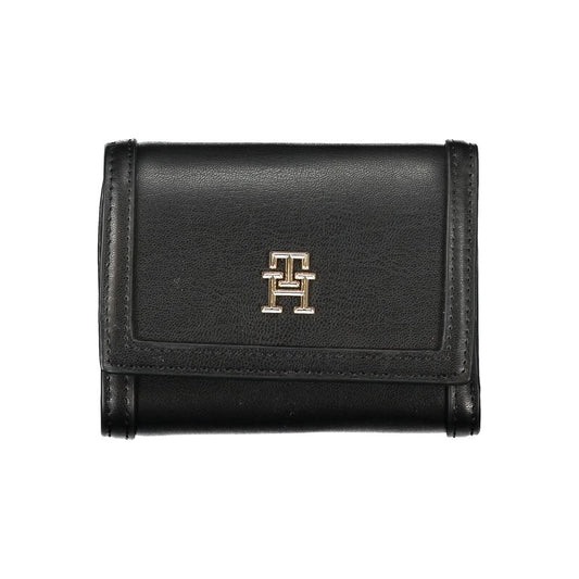 Tommy Hilfiger Elegantes schwarzes Portemonnaie mit doppeltem Format und Logo