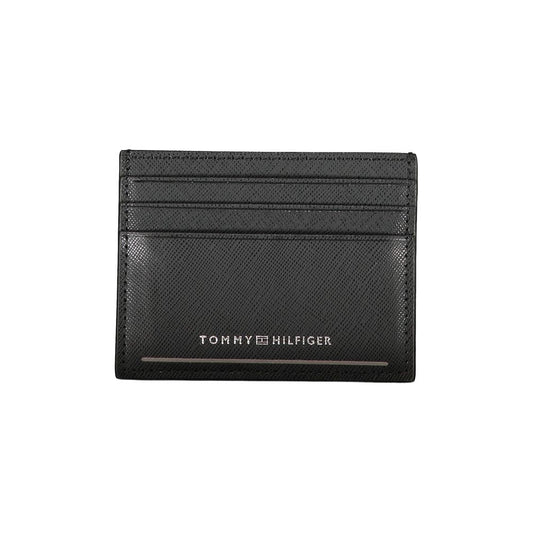 Tommy Hilfiger Elegantes schwarzes Leder-Kartenetui mit kontrastierenden Details