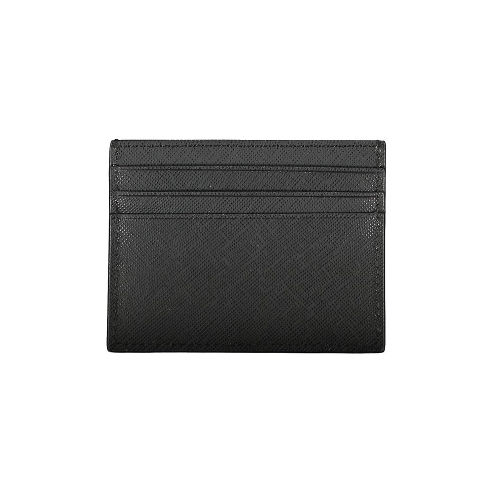 Tommy Hilfiger Elegantes schwarzes Leder-Kartenetui mit kontrastierenden Details