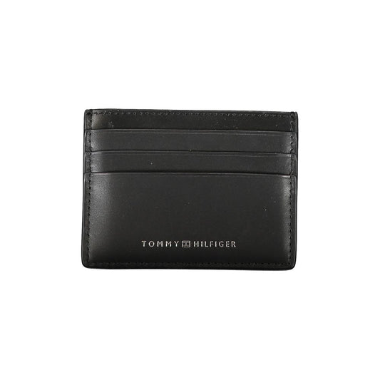 Tommy Hilfiger Schickes schwarzes Leder-Kartenetui mit kontrastierender Verzierung