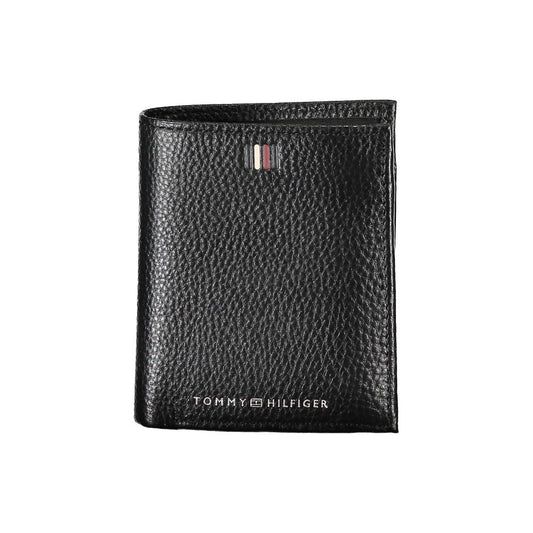 Tommy Hilfiger Elegantes schwarzes Leder Portemonnaie mit Doppelfalz