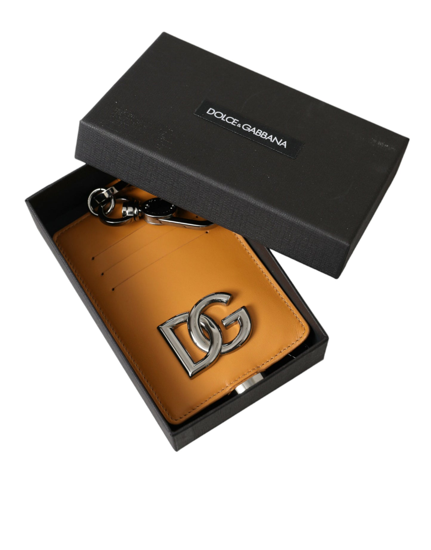 Dolce & Gabbana Elegantes Kartenetui aus orangefarbenem Kalbsleder