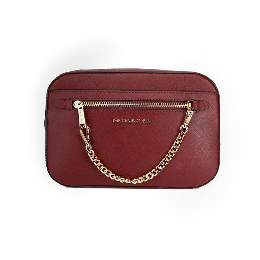 Michael Kors Jet Set East West Große Dark Cherry Leder Zip Kette Crossbody Tasche