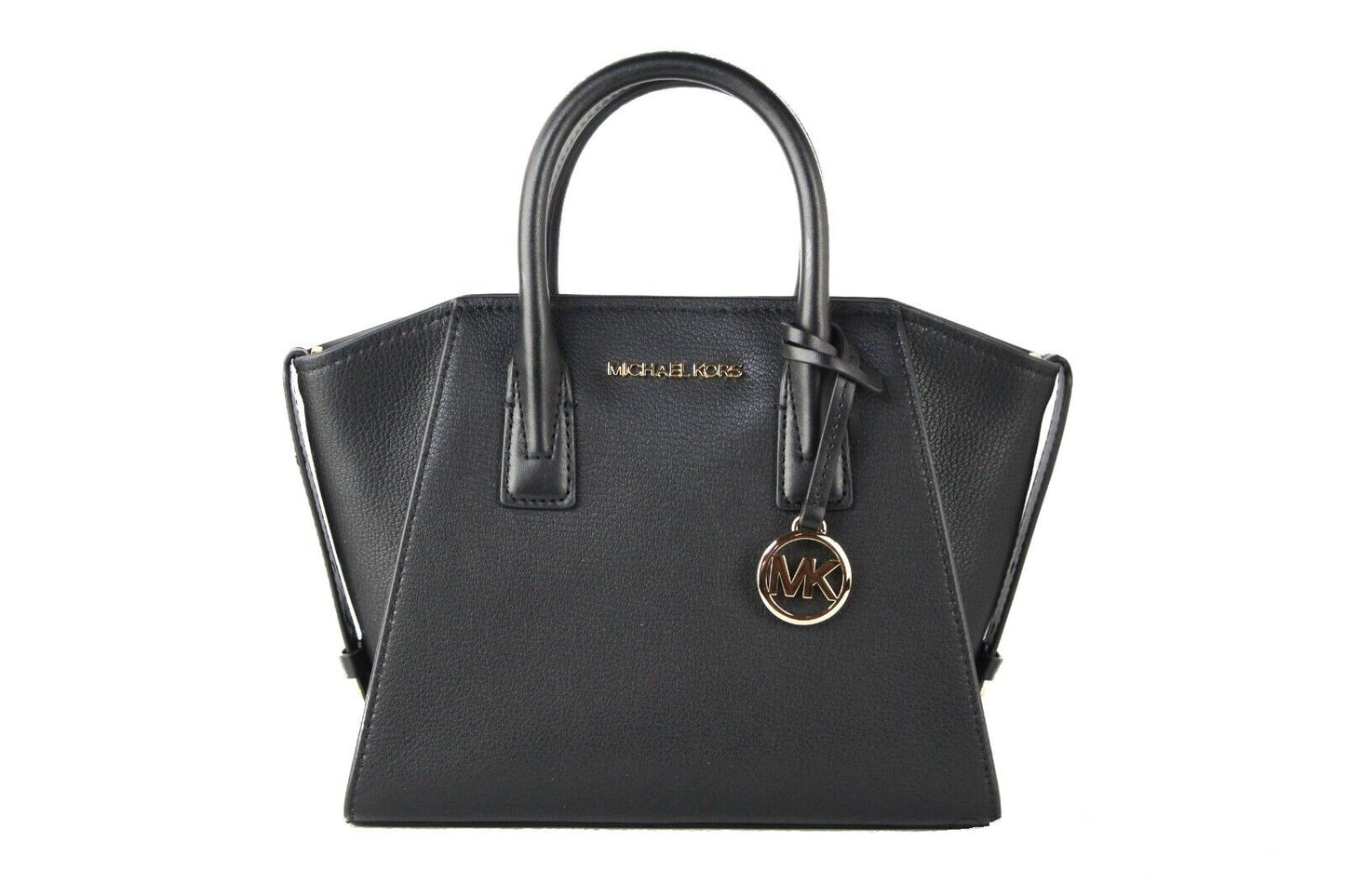 Michael Kors Avril Small Black Pebble Leather Top Zip Satchel Umhängetasche