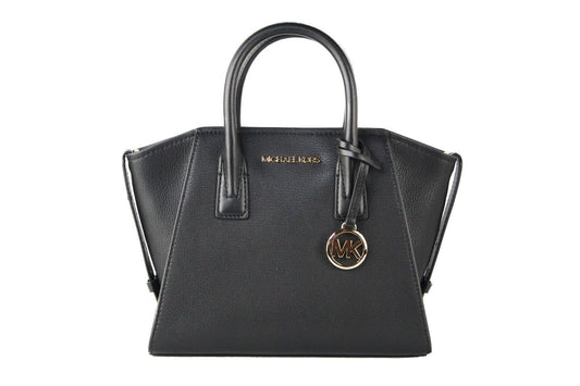 Michael Kors Avril Small Black Pebble Leather Top Zip Satchel Umhängetasche