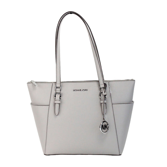 Michael Kors Charlotte Pearl Grau Große Leder-Tasche mit Reißverschluss Geldbörse