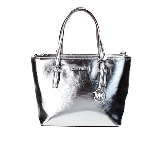 Michael Kors Jet Set Silber Metallic XS Carryall Top Zip Tote Bag Handtasche