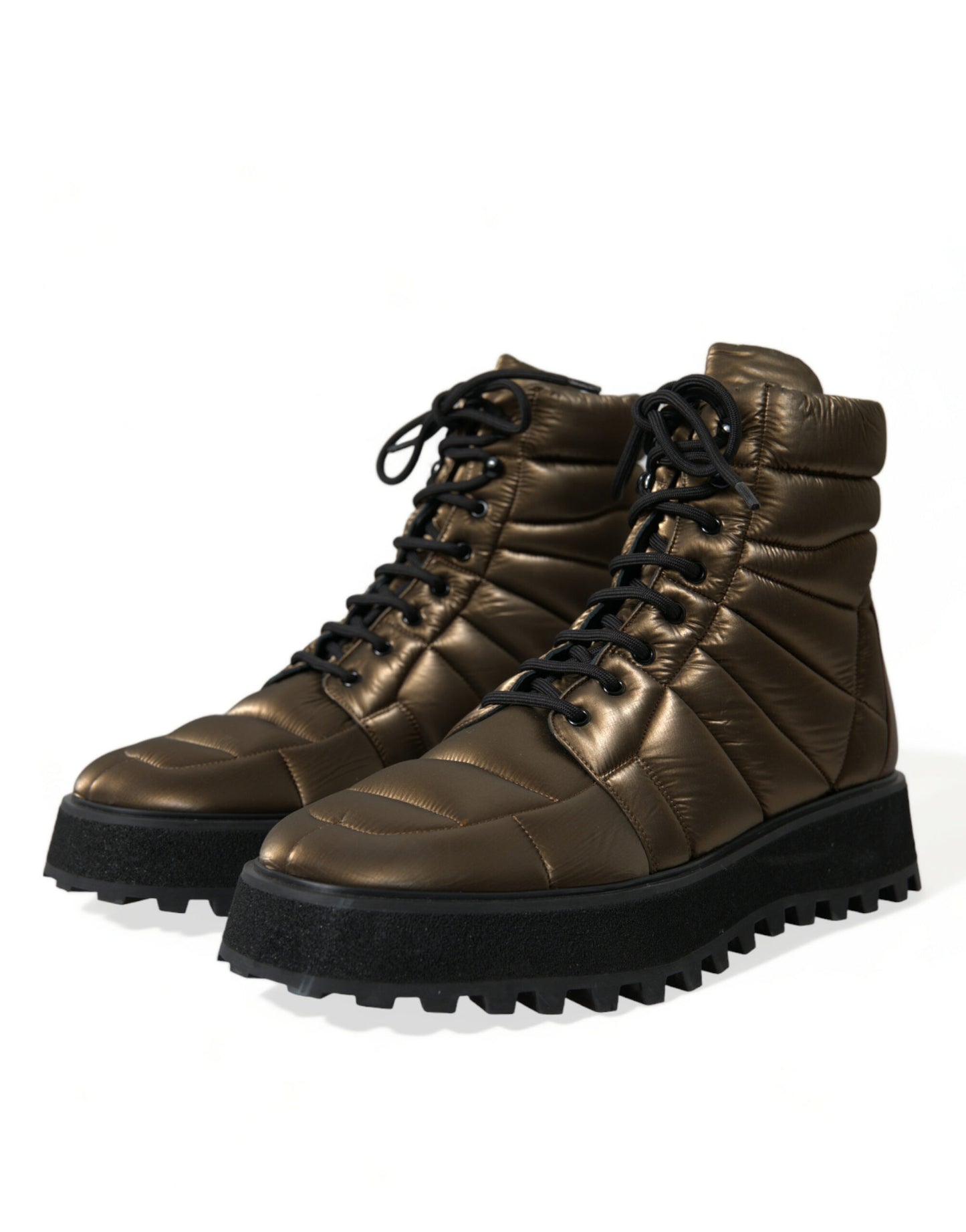 Dolce & Gabbana Gepolsterte Plateaustiefel in Bronze mit DG-Logo-Platte