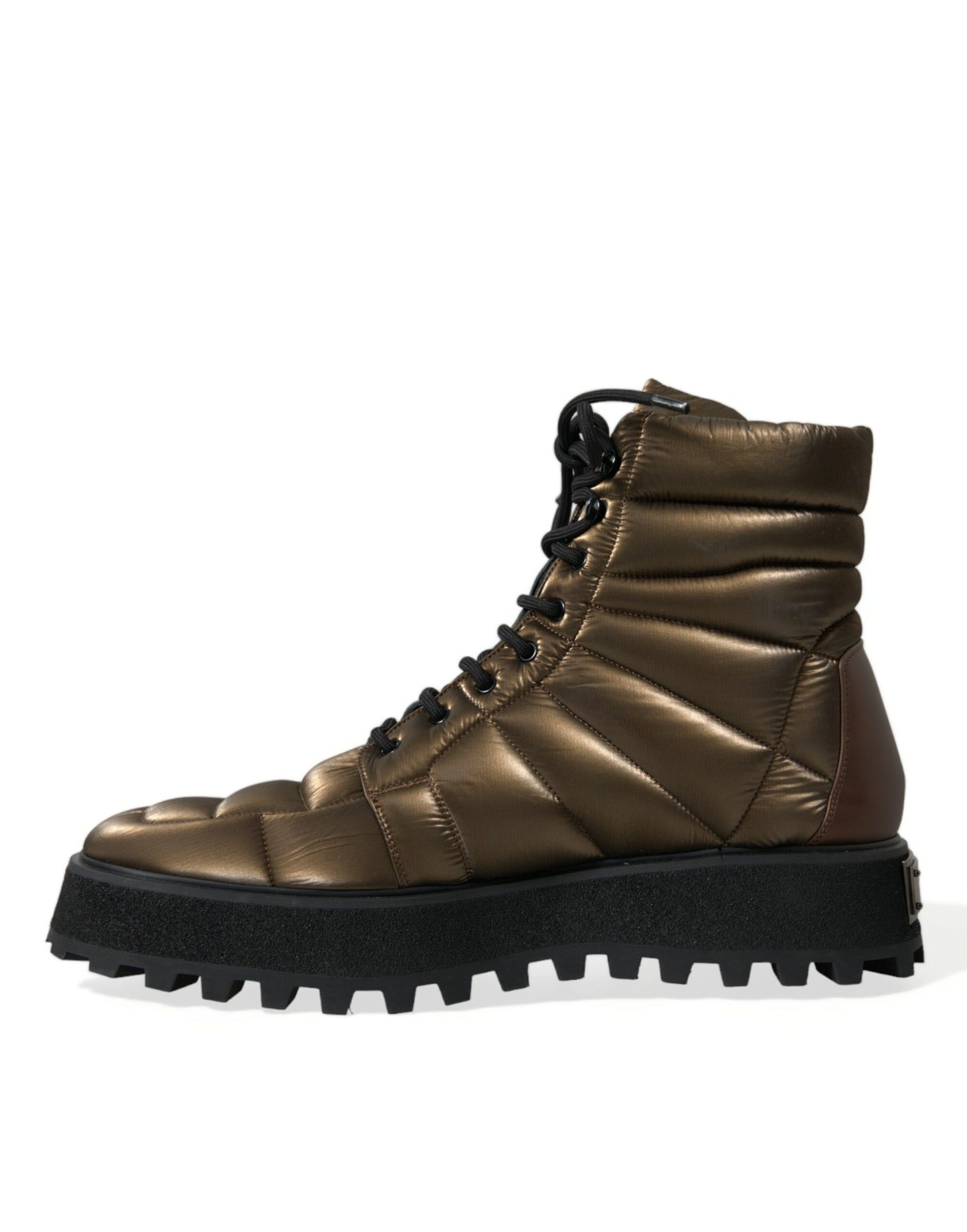 Dolce & Gabbana Gepolsterte Plateaustiefel in Bronze mit DG-Logo-Platte