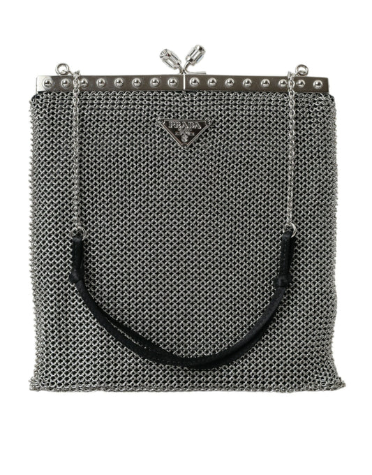 Prada Elegante silberne Mesh-Schulter-Abendtasche