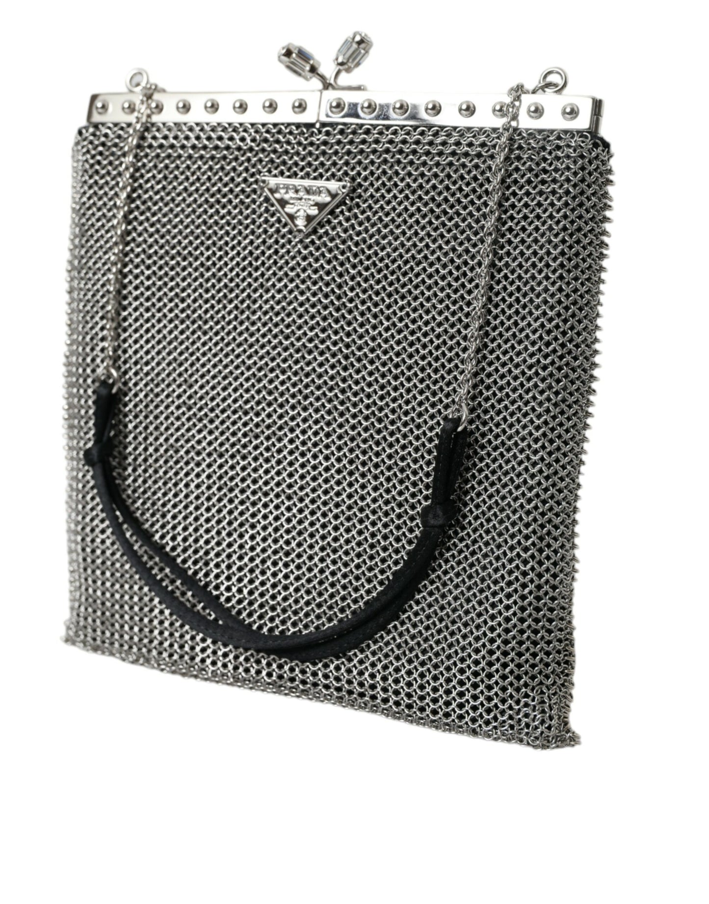 Prada Elegante silberne Mesh-Schulter-Abendtasche