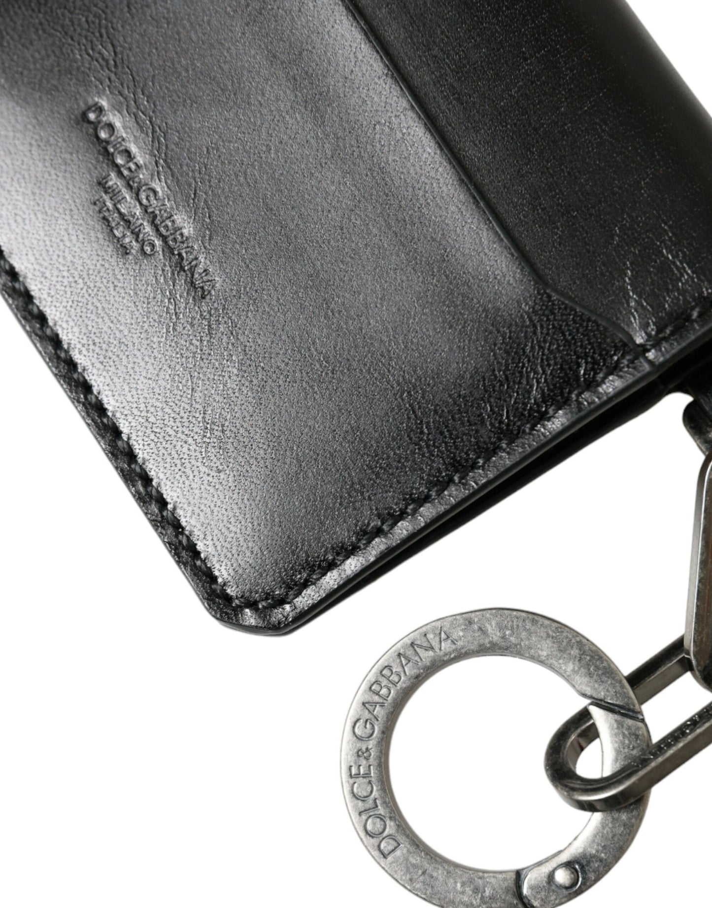 Dolce & Gabbana Schwarzes Leder Bifold Logo Kartenhalter Schlüsselanhänger Brieftasche