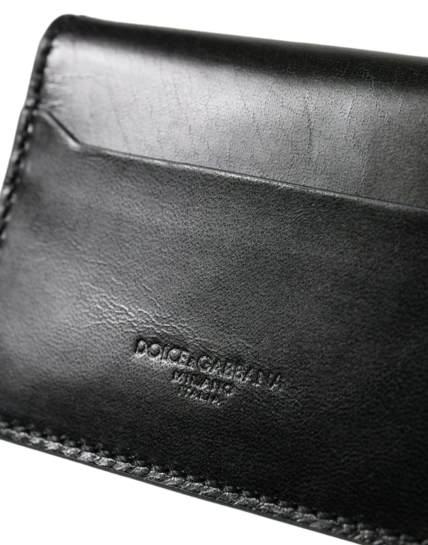 Dolce & Gabbana Schwarzes Leder Bifold Logo Kartenhalter Schlüsselanhänger Brieftasche