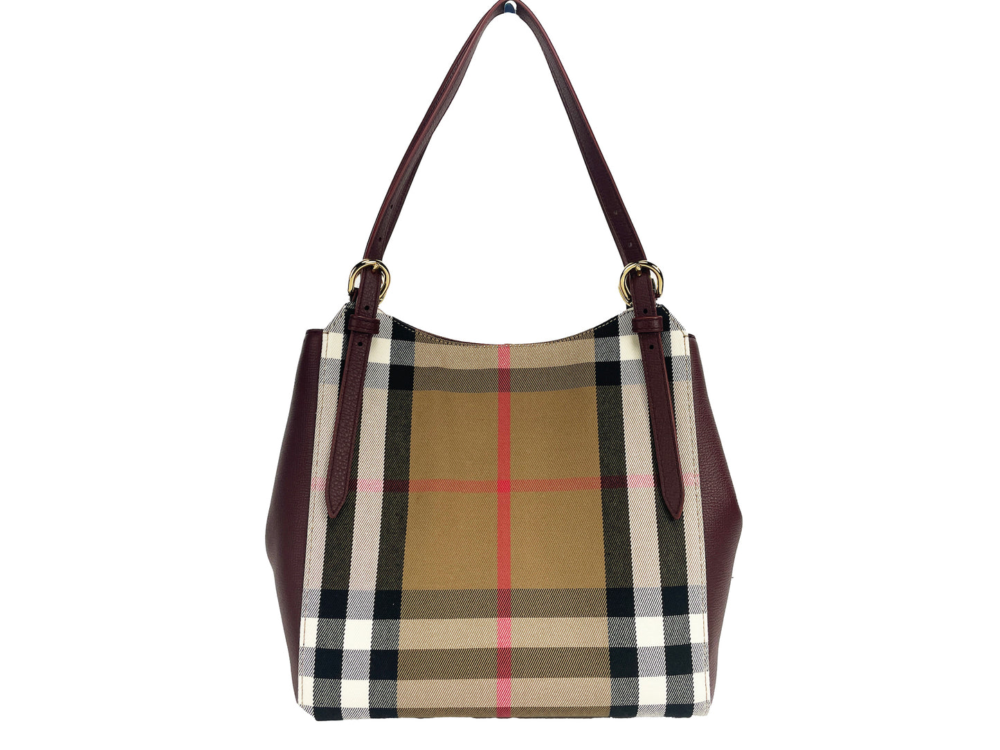 Burberry Kleine Canterby Mahagoni Leder Check Canvas Tote Bag Handtasche