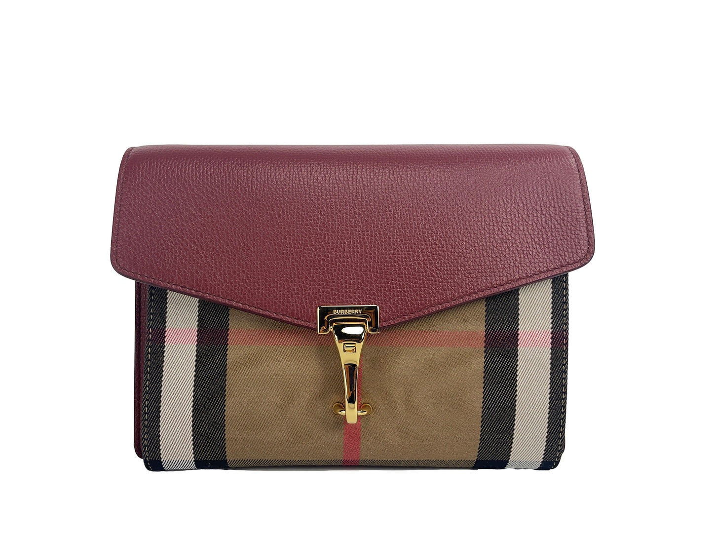 Burberry Macken Small Crimson House Check Leder Crossbody Tasche